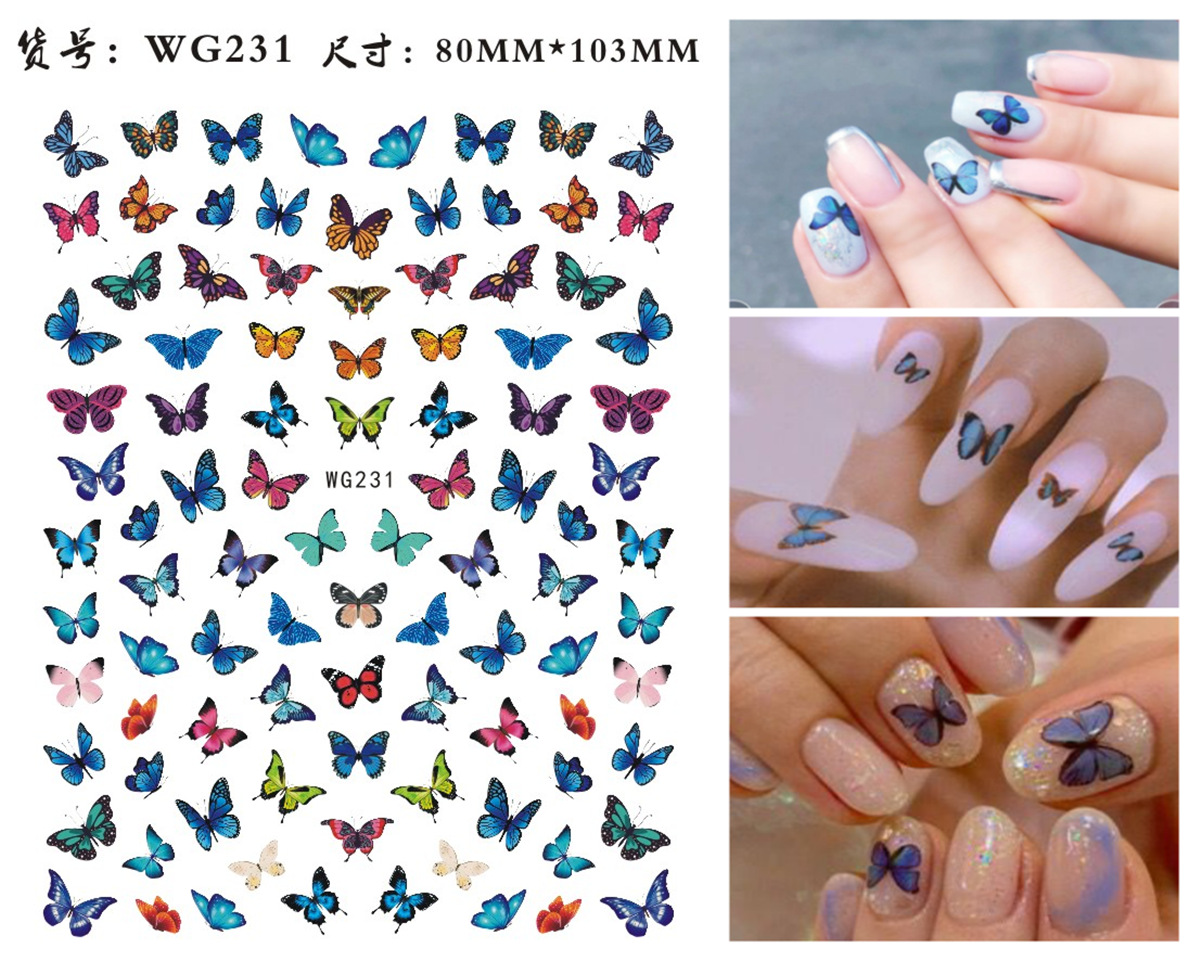 Nuevos productos de primavera de color mariposa pegatinas de manicuras de comercio electrónico transfronterizo pegatinas de manicuras mariposa WG1300-1311
