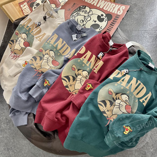 2023 autumn and winter thin sweater designer Tigger cartoon print + embroidered loose men's and women's thin sweater 1688 batches