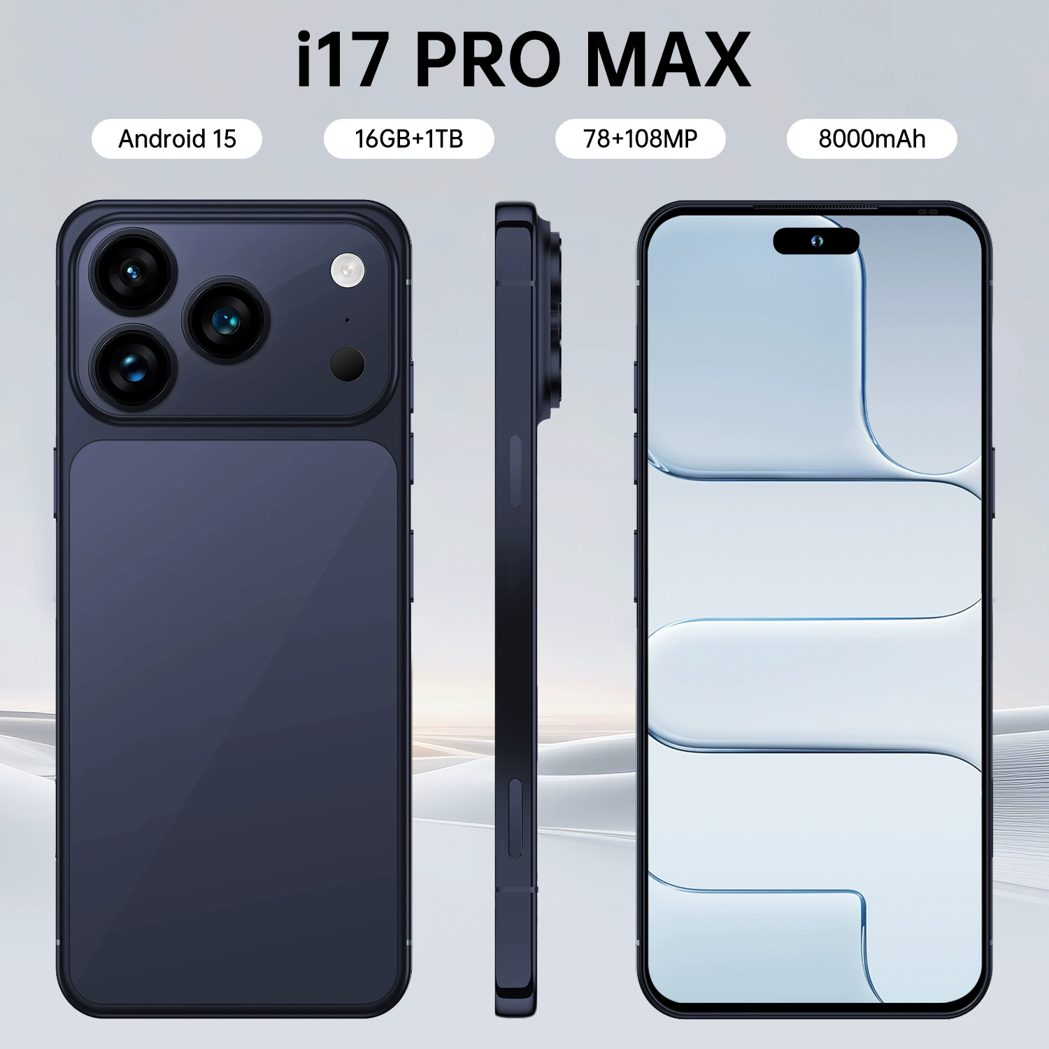 Смартфон i17 Pro Max, Intel Core i17, 7,3-дюймовый широкий экран, варианты 16 ГБ + 1 ТБ
