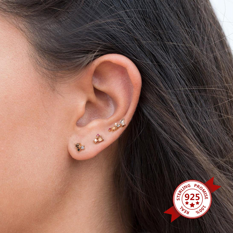 Simple Style Geometric Copper Plating Zircon Ear Studs 1 Pair display picture 3