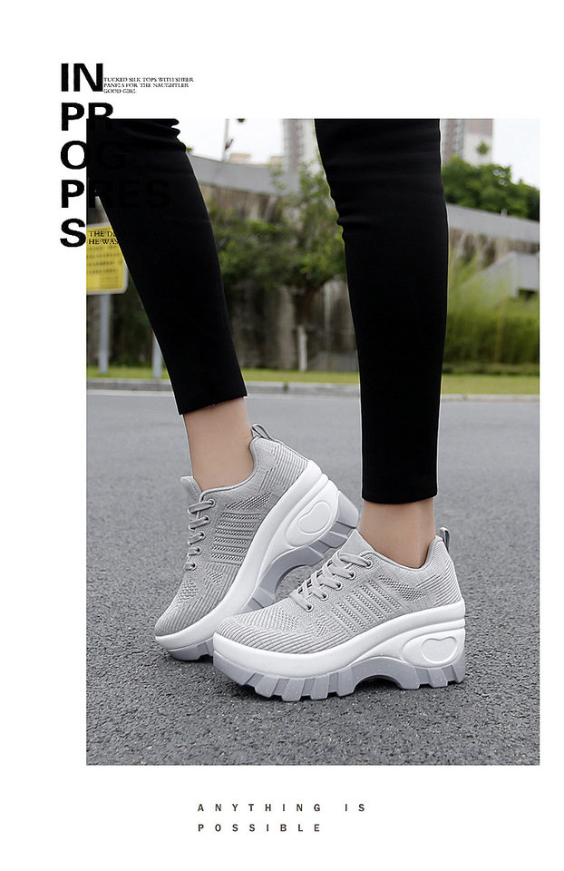 Giày sneaker nữ lưới thoáng khí đế dày tăng chiều cao, gót 3-5 cm — 1695 Màu đen, 1695 màu xám chi tiết 16