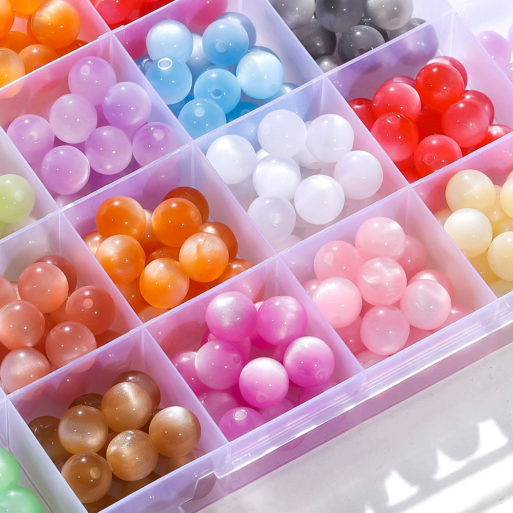 Resin cat's‑eye round beads, 8/10/12 mm, drilled 1.6/1.8/2.0 mm, assorted colors