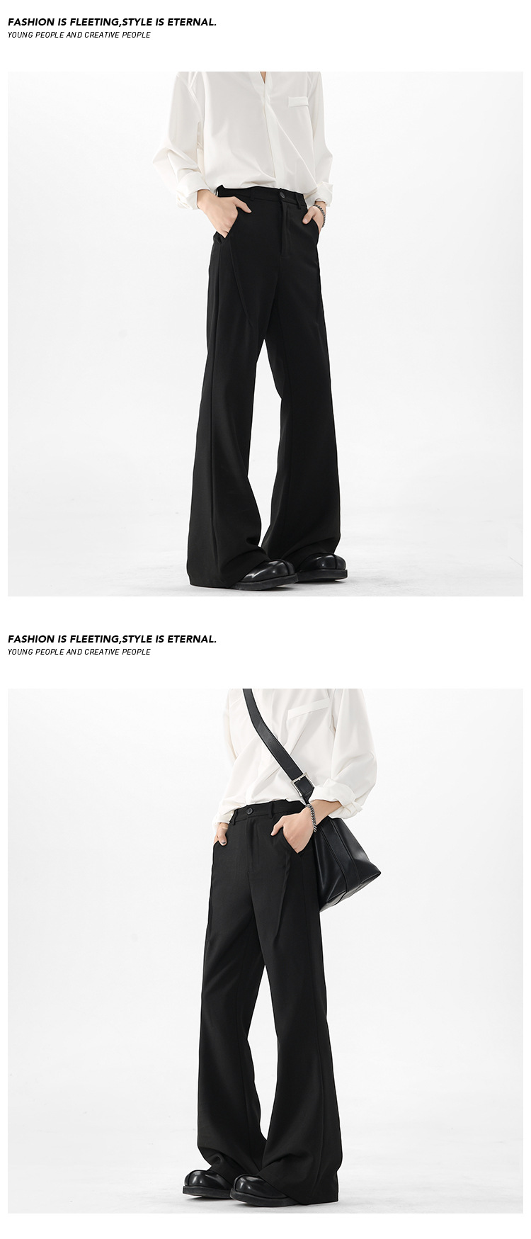 Black Micro-flared Trousers For Tall Men Casual Summer Suit Pants_voghion.com