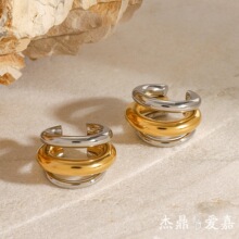 杰鼎欧美不锈钢双c耳环高级感小众ins耳夹钛钢耳饰品跨境earring