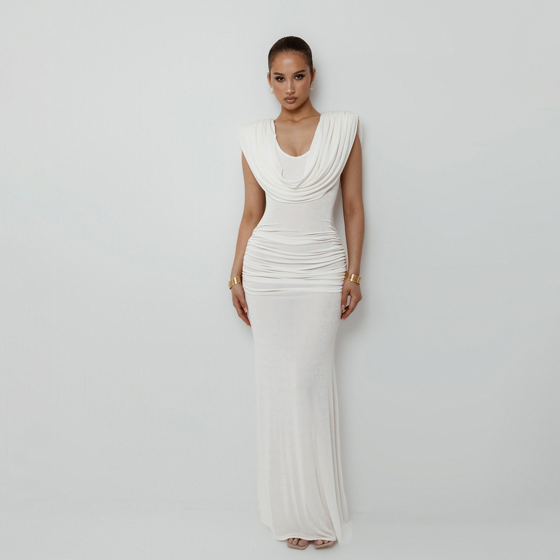 Europa y los Estados Unidos transfronterizos de otoño de 2025 nuevo estilo de ropa de mujer de color sólido temperamento elegante cintura doblada cuello swing vestido delgado mujer image 1