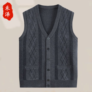 Middle-aged and Old Dad Wear Autumn and Winter Thin Waistcoat Vest for Old Men Vest Cardigan Men's Grandpa plus size Knitted Sweater