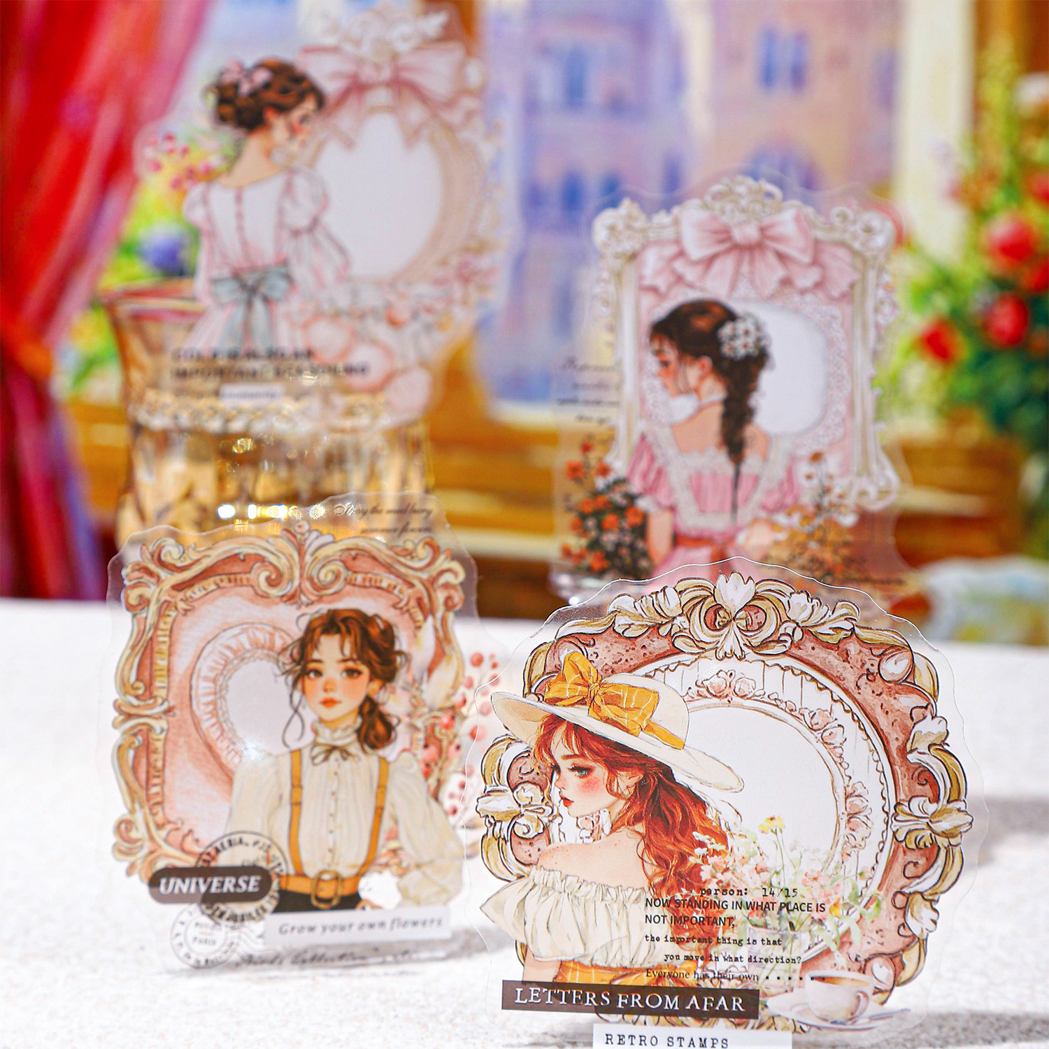 Etiqueta engomada PET del personaje de Ketchup Girl, su serie de diario de estrellas, etiqueta engomada de película de corte decorativa de cuenta vintage