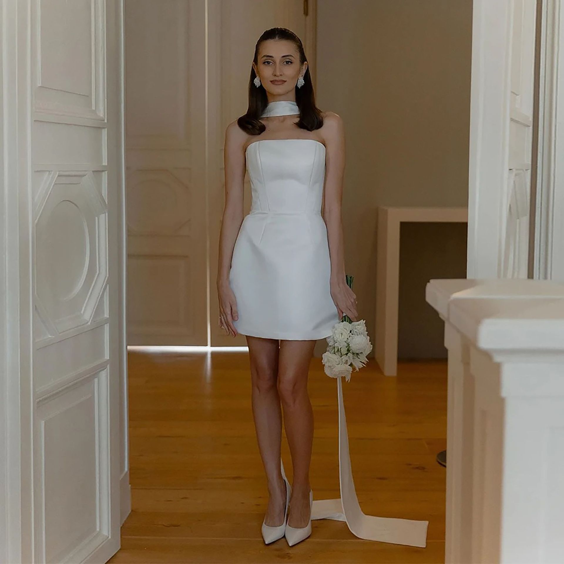 French-Style Light Wedding Satin Short Strapless Simple High-End Beautiful Birthday Banquet Elegant Petite Evening Dress