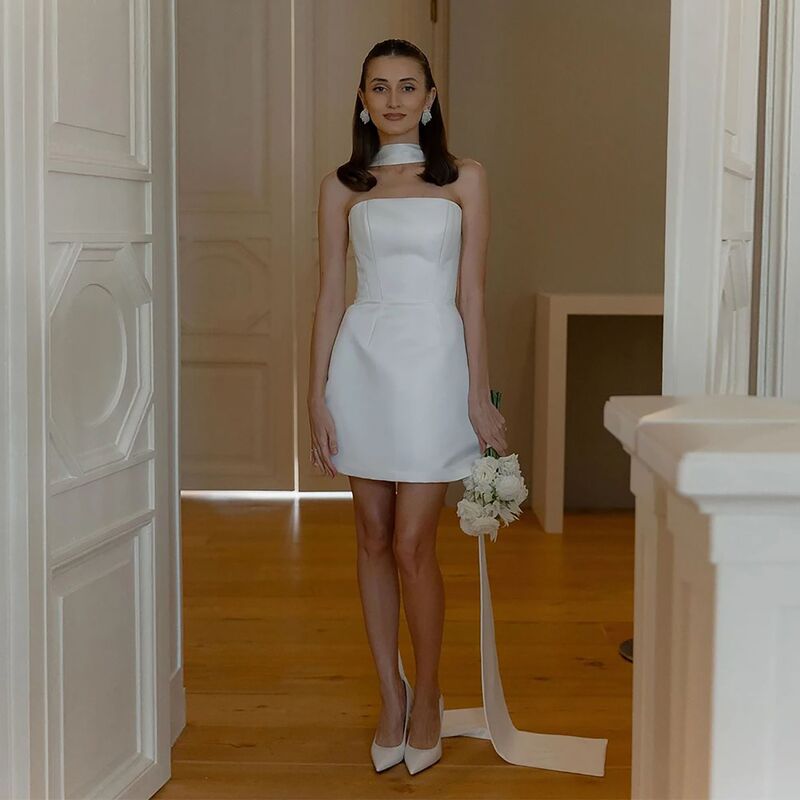French-Style Light Wedding Satin Short Strapless Simple High-End Beautiful Birthday Banquet Elegant Petite Evening Dress French-Style Light Wedding Satin Short Strapless Simple High-End Beautiful Birthday Banquet Elegant Petite Evening Dress