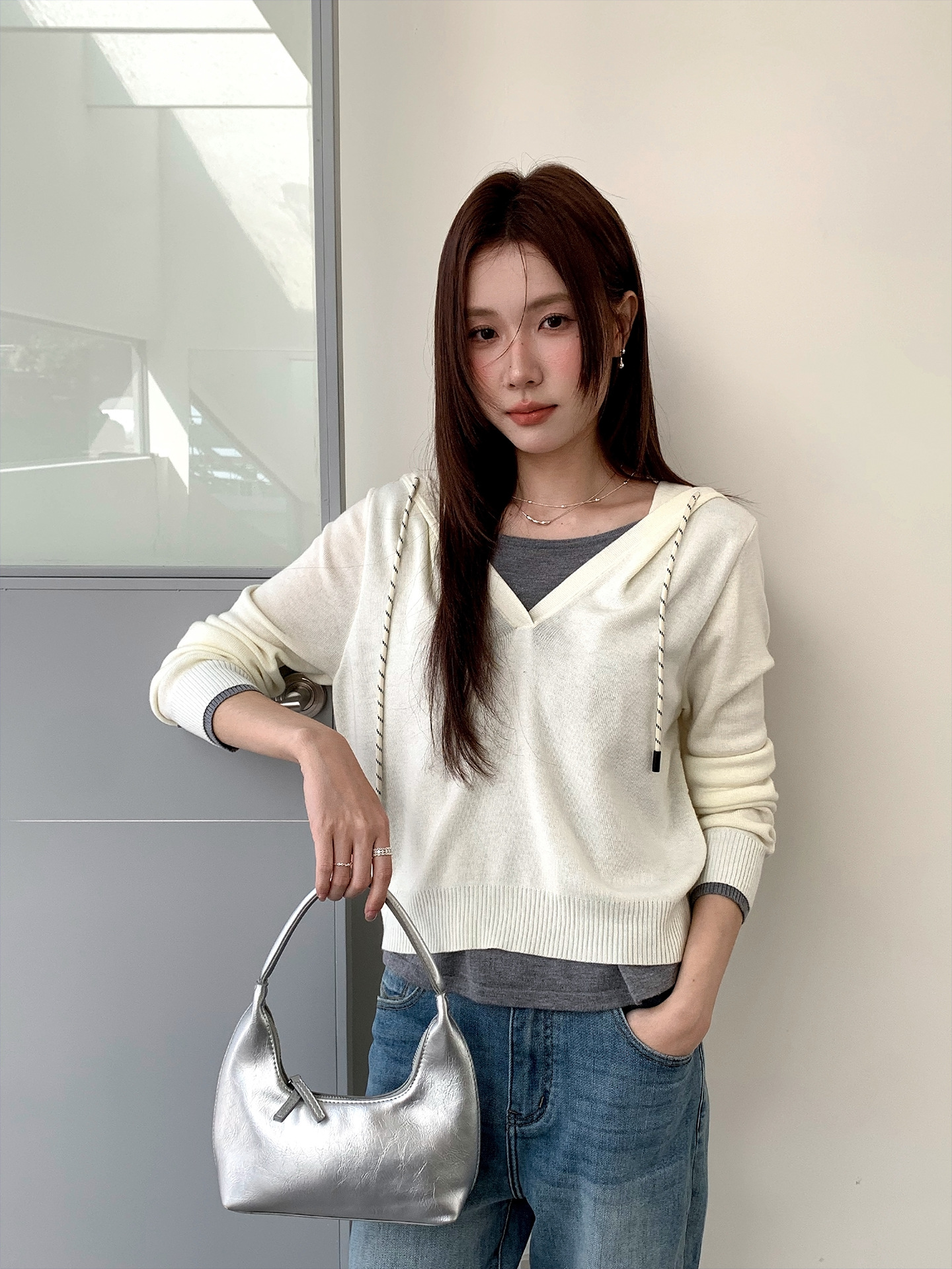 26ye021 milk white apricot fake two pieces