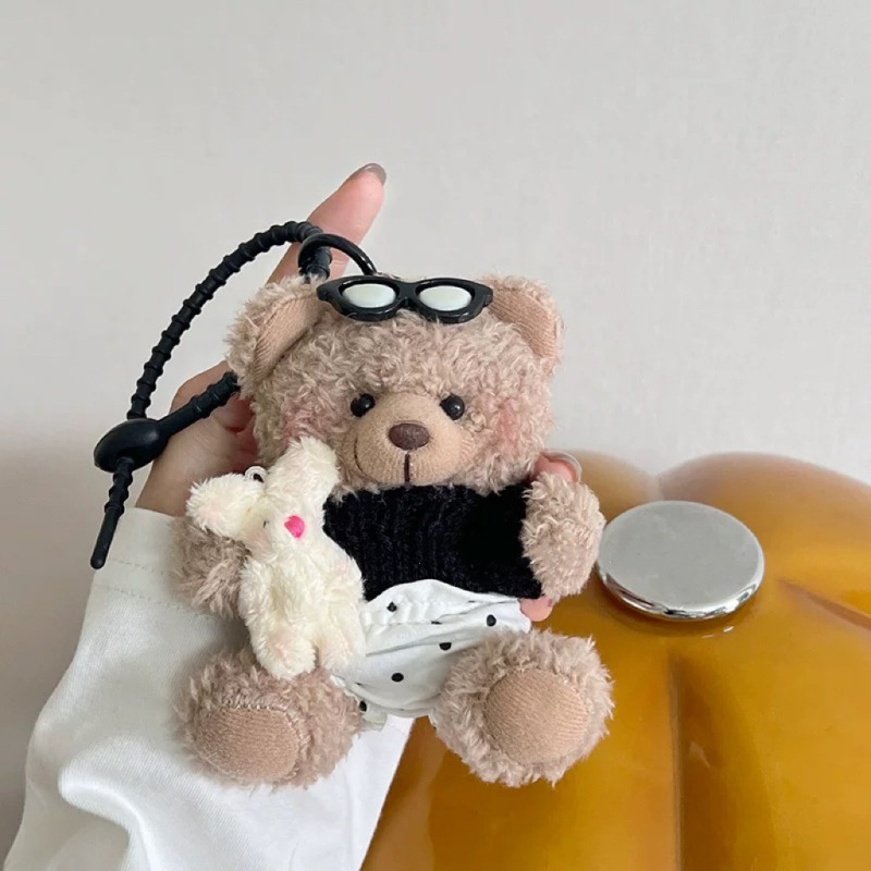 サングラス、ブラッシュ、ネット有名人のクマのぬいぐるみ、クリエイティブな人形、カップルバッグペンダント、キュートでかわいいウサギのクマのバッグペンダント|undefined