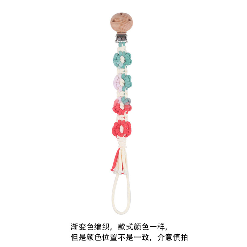 Productos para bebés Clip de chupete de haya Creativo Tejido a mano Estilo pastoral Cadena de chupete de margarita de color