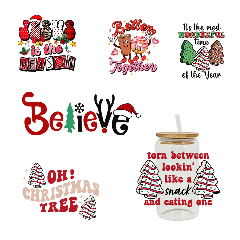 新款 圣诞 热转印杯贴水晶标 logo图案 23cmX11cm 现货批发