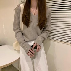 ZRCKUR针织毛衣女款2025新款春慵懒高级感内搭打底衫正肩长袖上衣