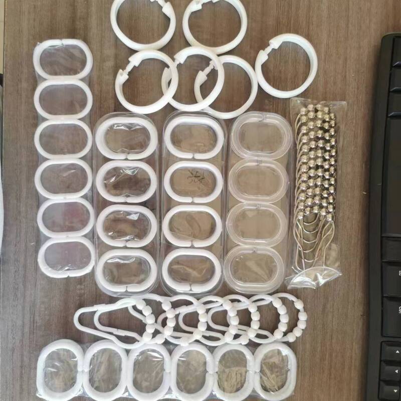 Shower Curtain Hook Plastic Five-Bead Ring Ball Ring C- Ring O-Ring Transparent Black Hook Rod Shower Curtain Ring
