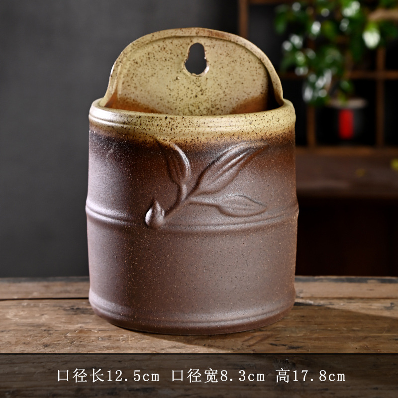 Patio al aire libre montado en la pared retro creativa maceta de eneldo verde cerámica de cerámica de gres para el hogar olla de cerámica carnosa liquidación al por mayor