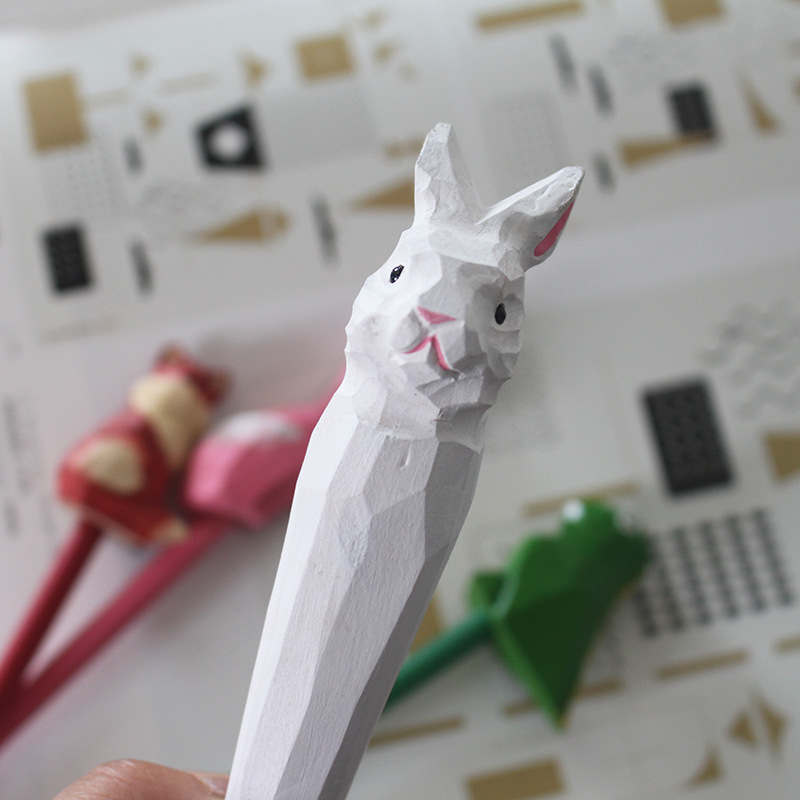 Qingmufan creativo talla de madera animal pluma artesanía regalo pluma de gel pluma talla de madera pluma de publicidad regalo