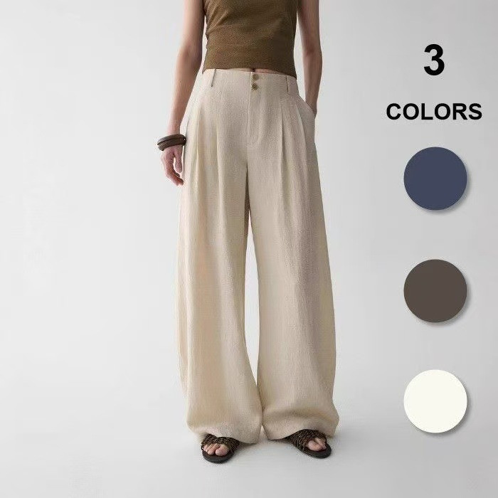 0204 Women's summer thin linen wide-leg pants without waistband, loose, slimming, breathable, cotton-linen, floor-length, casual 0204 Women's summer thin linen wide-leg pants without waistband, loose, slimming, breathable, cotton-linen, floor-length, casual