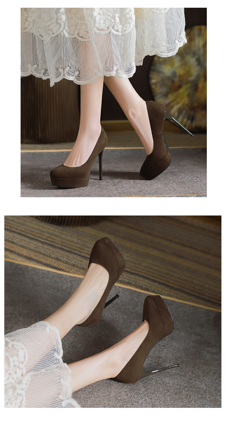 Giày cao gót nữ mũi nhọn gót siêu cao 12 cm — Đen-12cm chi tiết 8