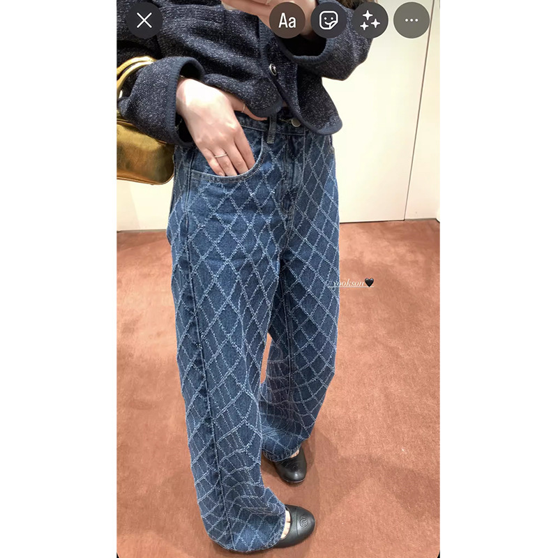 Heygirl Black Quilted Jeans Make Your Upper Body Look Slimmer! Korean Style Loose and Versatile Straight Wide Leg Pants for Women