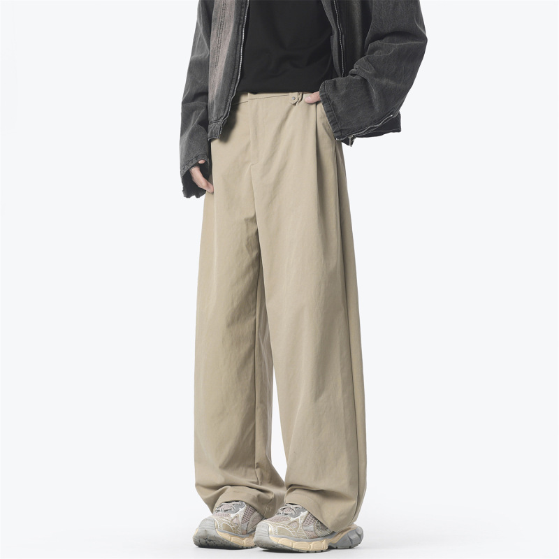 2025 New Japanese-Style Simple Basic Solid Color Casual Pants for Men, Loose Wide-Leg Relaxed Straight-Leg Suit Trousers
