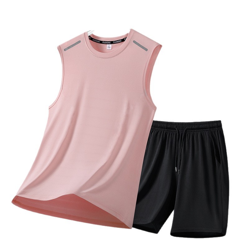 Trajes deportivos de seda de hielo para hombres de verano secado rápido camiseta sin mangas al aire libre juego de juego de carreras personalizado dos