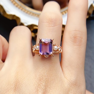 Factory wholesale explosions natural citrine ring S925 silver inlaid main stone 8*10 selling Europe and the United States a generation of hair