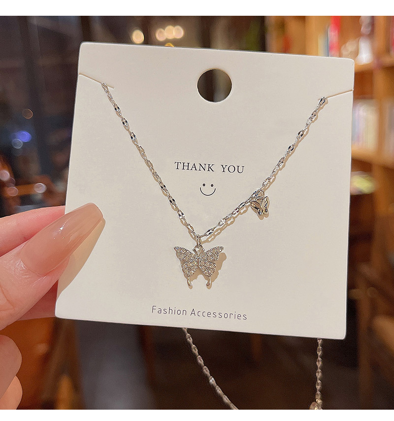 Simple Style Butterfly Titanium Steel Inlaid Zircon Necklace