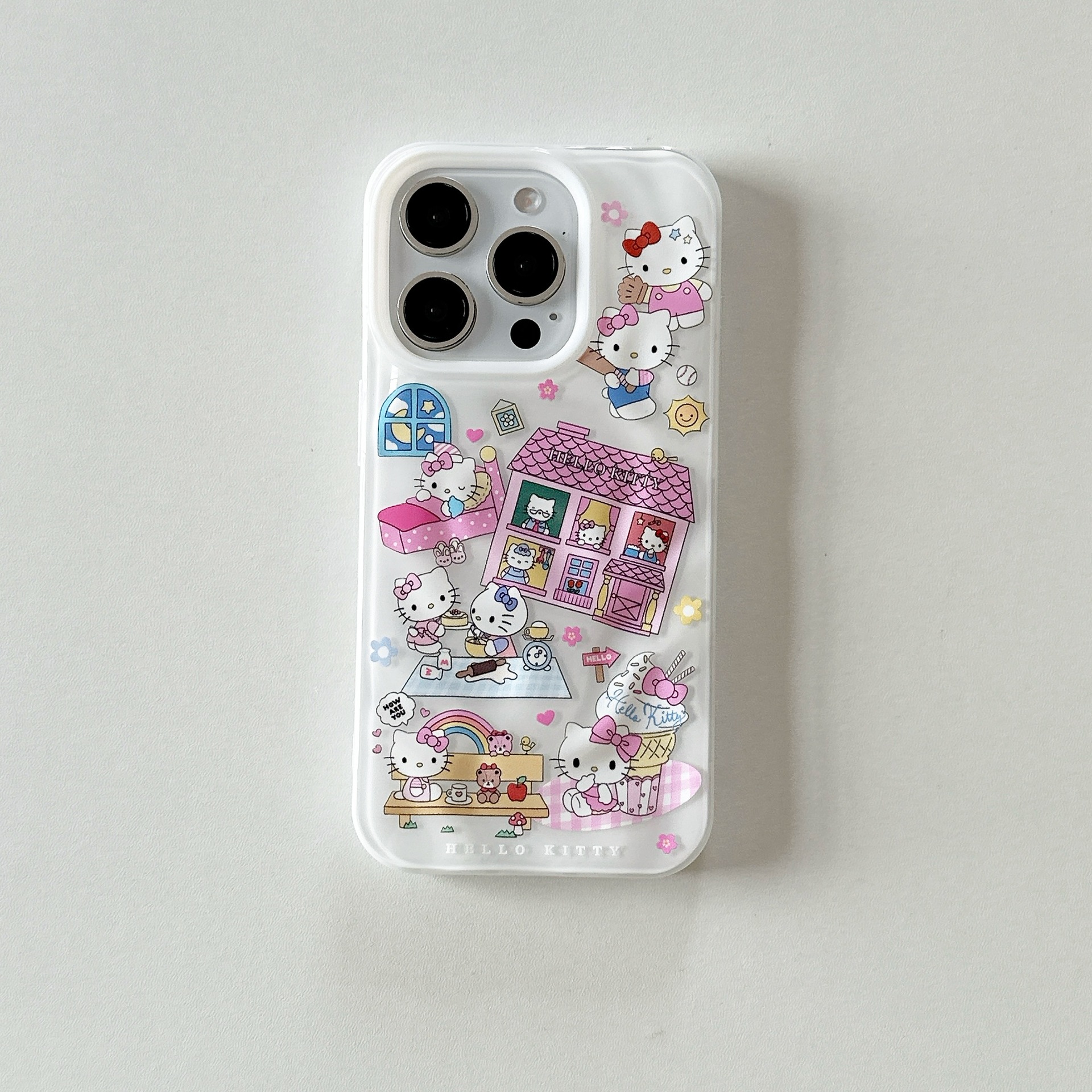 Dibujos animados lindo gato KT ilustración para iPhone16 funda para teléfono móvil 15ProMax chica 14/13 pareja 16PM