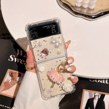 适用韩国三星zflip4手机壳小清新轻奢珍珠玫瑰花ins风折叠屏翻盖