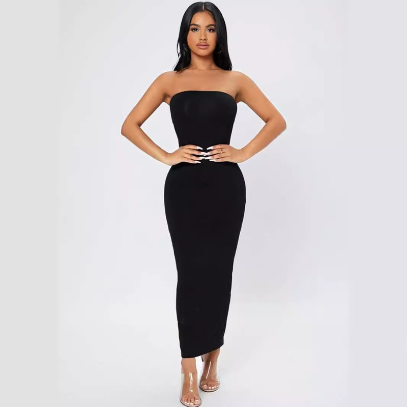 2024 European and American Amazon Cross-Border Women's Summer Solid Color Slim Sexy Tube Top Skirt Fashionable Sexy Elegant