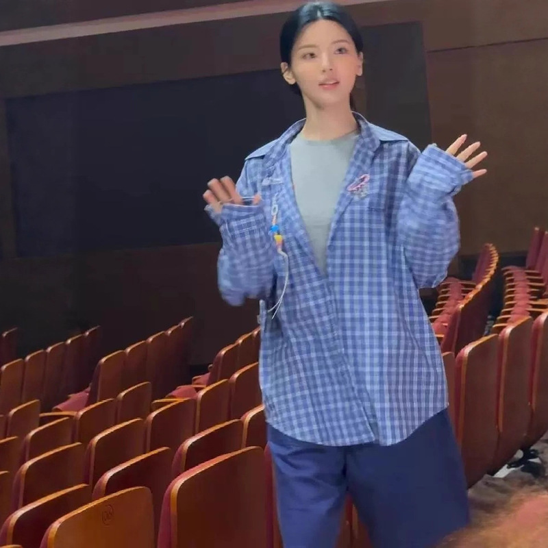 生C 2025秋季新款韩国东大门th*Bar*net宋茜杨超越同款格子衬衫女|undefined