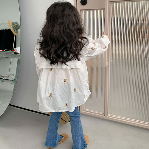 Girls' Jeans Spring and Autumn Season 2024 New Stylish Outerwear Korean Version Girls' Baby Fitted Children's Pants Bell Bottoms