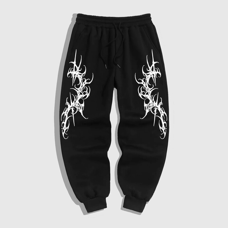 Spring and Autumn New Y2K Dark Gothic Print Loose Slimming Unisex Drawstring Sweatpants