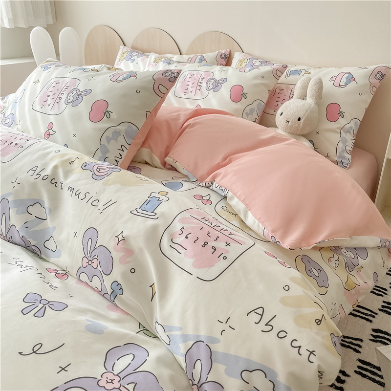 Cama de algodón de cuatro piezas 100 cubierta de sábanas de algodón cubierta de sábanas de dormitorio de estudiantes de tres piezas con camas Kasa4