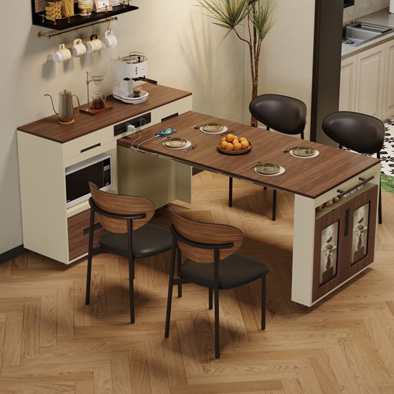 Island Dining Table Integrated Retractable Cream Solid Wood Small Household Foldableing Multi-Functional 15 Tea Dining Table E0