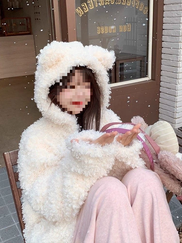 2024 милые осенние и зимние новые маленькие медведи уши вьющиеся молнии свободно теплая академия куртка топ