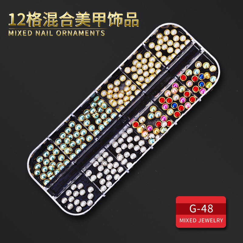 Juego completo transfronterizo de 12 compartimientos de remaches de metal, diamantes de imitación, Xingyue, piezas de concha de diamantes, accesorios para uñas, adornos para uñas