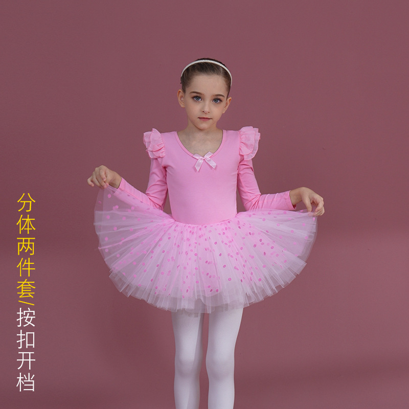 Children's Dance Dress Pink Pure Cotton Autumn/Winter Long sleeved Girls' Training Dress Preschool Ballet Dress Korean Edition Chinese Dance Dress