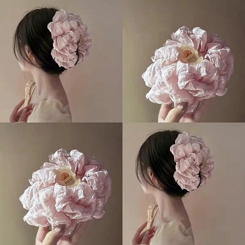 Super Fairy Large Multi-Layered Bubble Hair Volume Bow Elegant Showing Hair Volume Gauze Flower Hair Clip Shark on the Back of the Head