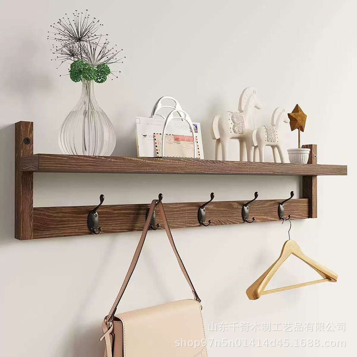 Perchas de madera, colgadores de baño de pared, estantes para artículos diversos en la pared de la sala de estar, estantes para llaves de entrada