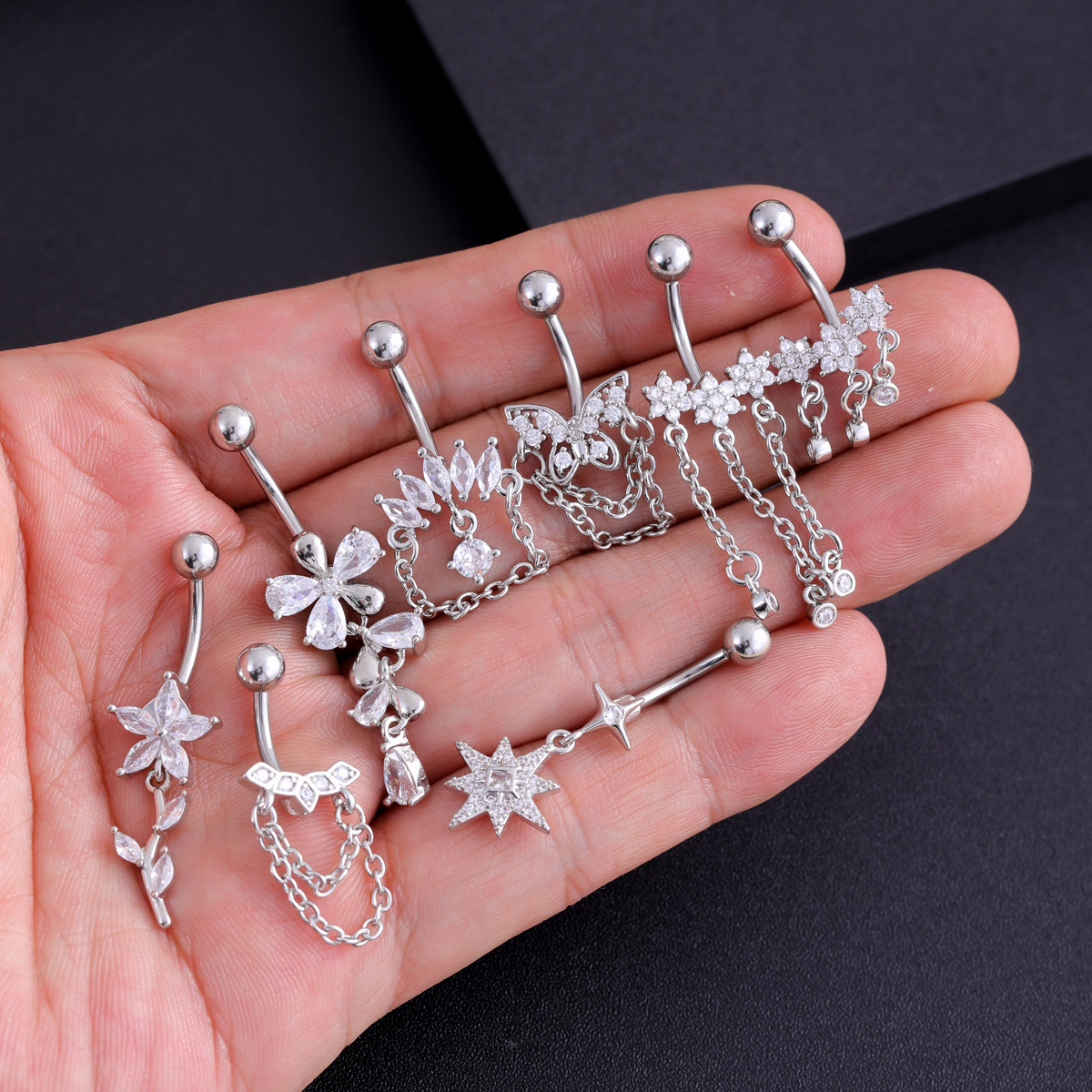 5g Weight Zircon Inlay Material Belly Ring Classification 1 Piece Quantity Casual, Bar Occasion 316 Stainless Steel Material Star, Flower, Butterfly Pattern All Seasons Season Unisex Gender Plating Design Hip-Hop, Simple Style, Cool Style Style 1 Piece 316 Stainless Steel Zircon Belly Rings Star Flower Butterfly Unisex 6
