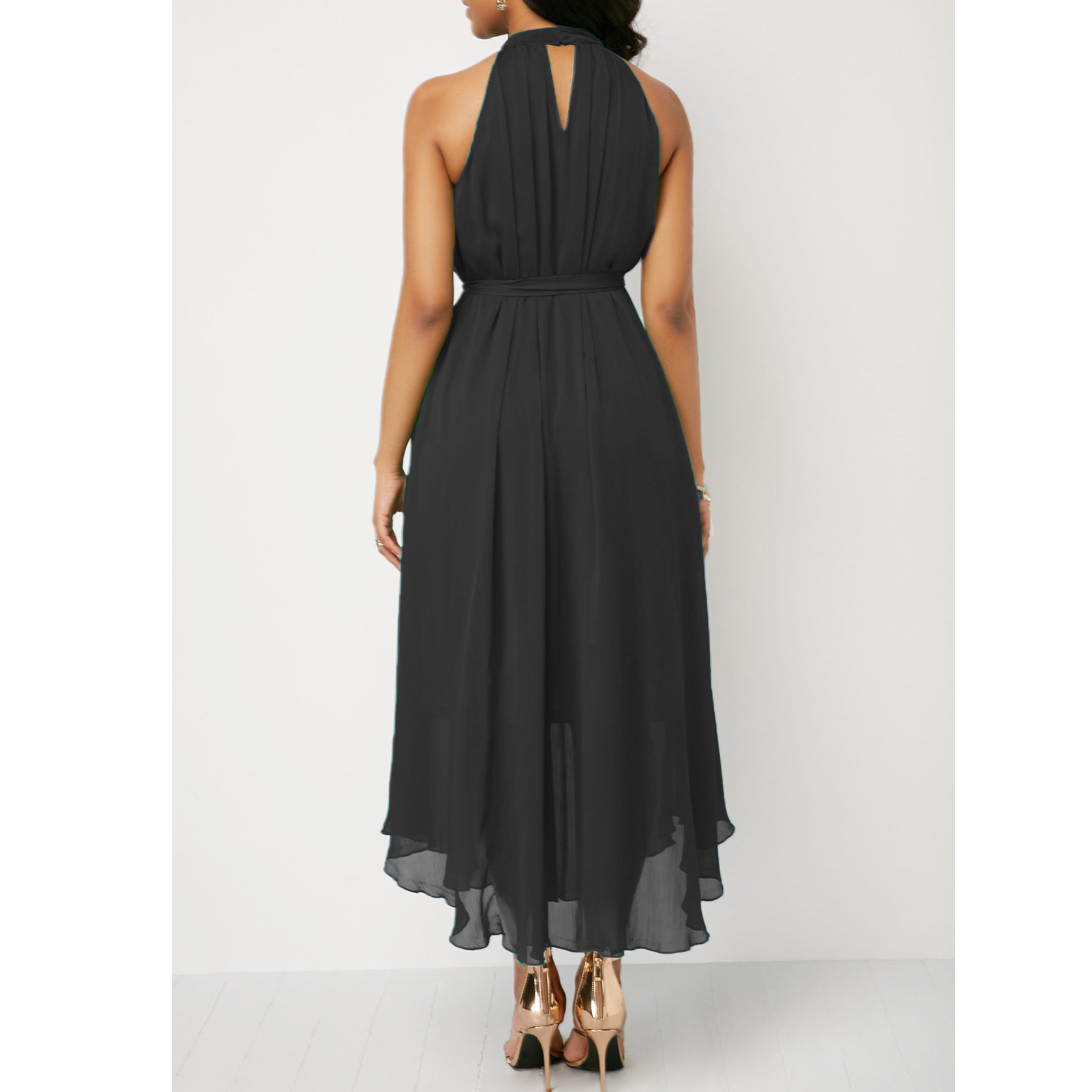 European and American spring and summer halterneck off-shoulder chiffon pleated dress plus size brand women's clothing cross-border supply_senzul.com