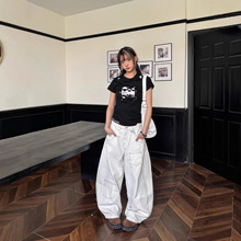 美式休闲白色弯刀牛仔裤女潮牌复古高级感解构多口袋宽松阔腿长裤