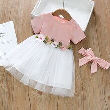 2025夏季新款女童連衣裙女寶寶周歲網紗時尚短袖公主裙蓬蓬裙子