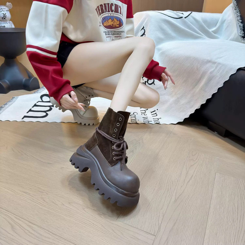 厚底马丁靴女款2025新款英伦风大黄靴骑士靴短靴女春秋单增高靴子|undefined