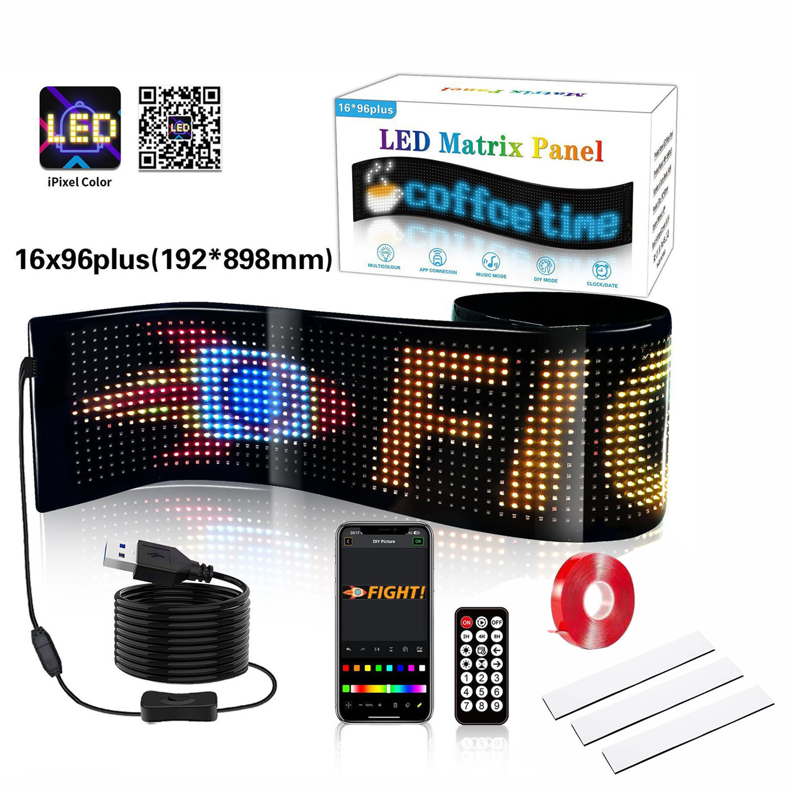 LED coche pantalla suave usb coche pantalla de publicidad flexible APP ventana bluetooth cristal ojo del diablo pantalla