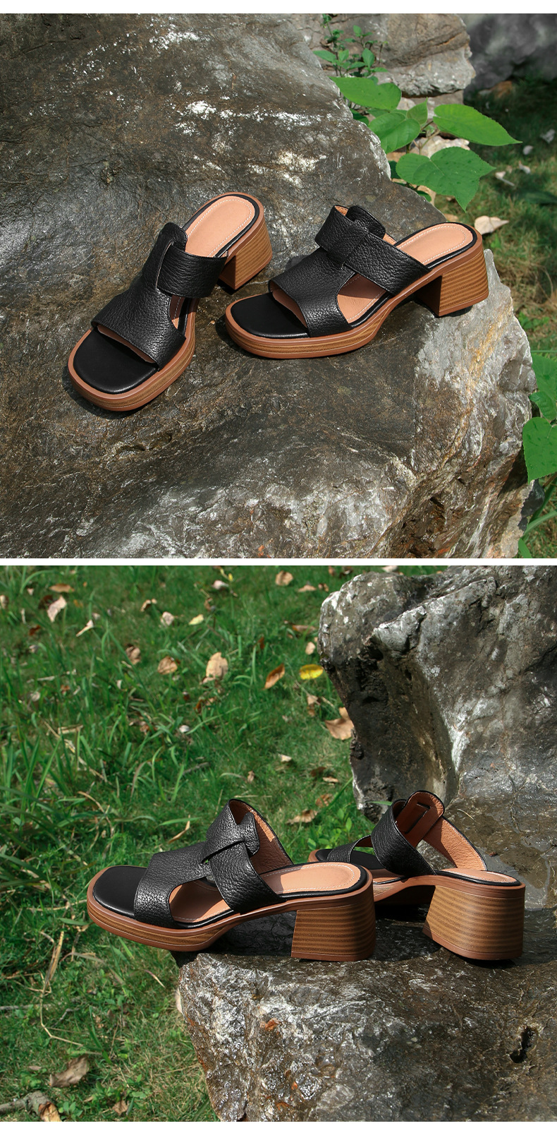 Dép sandal nữ đế dày gót vuông mũi hở 4.5 cm kiểu La Mã — đen chi tiết 13