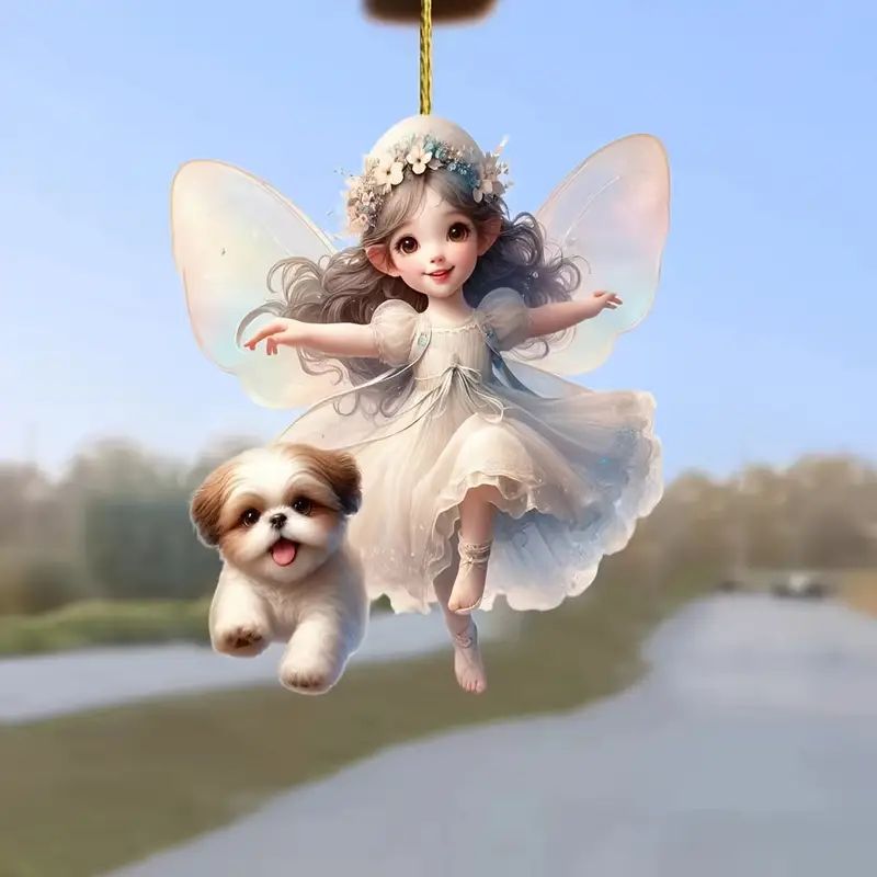 Nuevos lindos colgantes de hadas perros transfronterizos acrílicos planos con espejos retrovisores decoracionales colgantes image 1