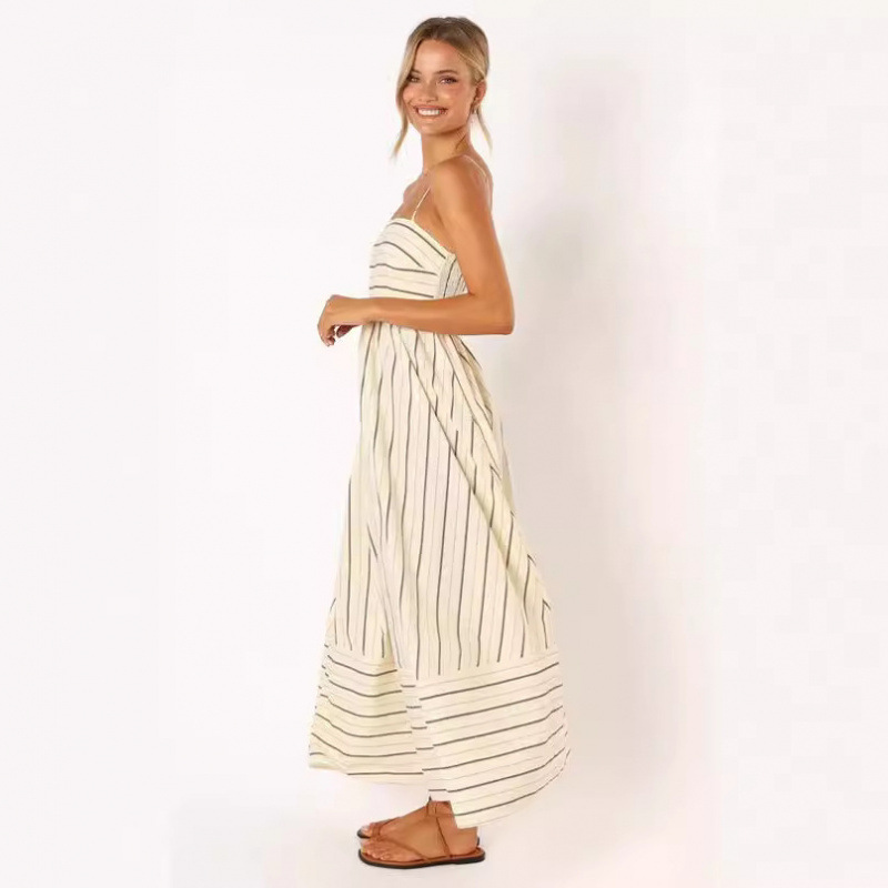 Women's Striped Sling Backless Dress Fresh Style Swing Model Spring Summer_ecoleips.com